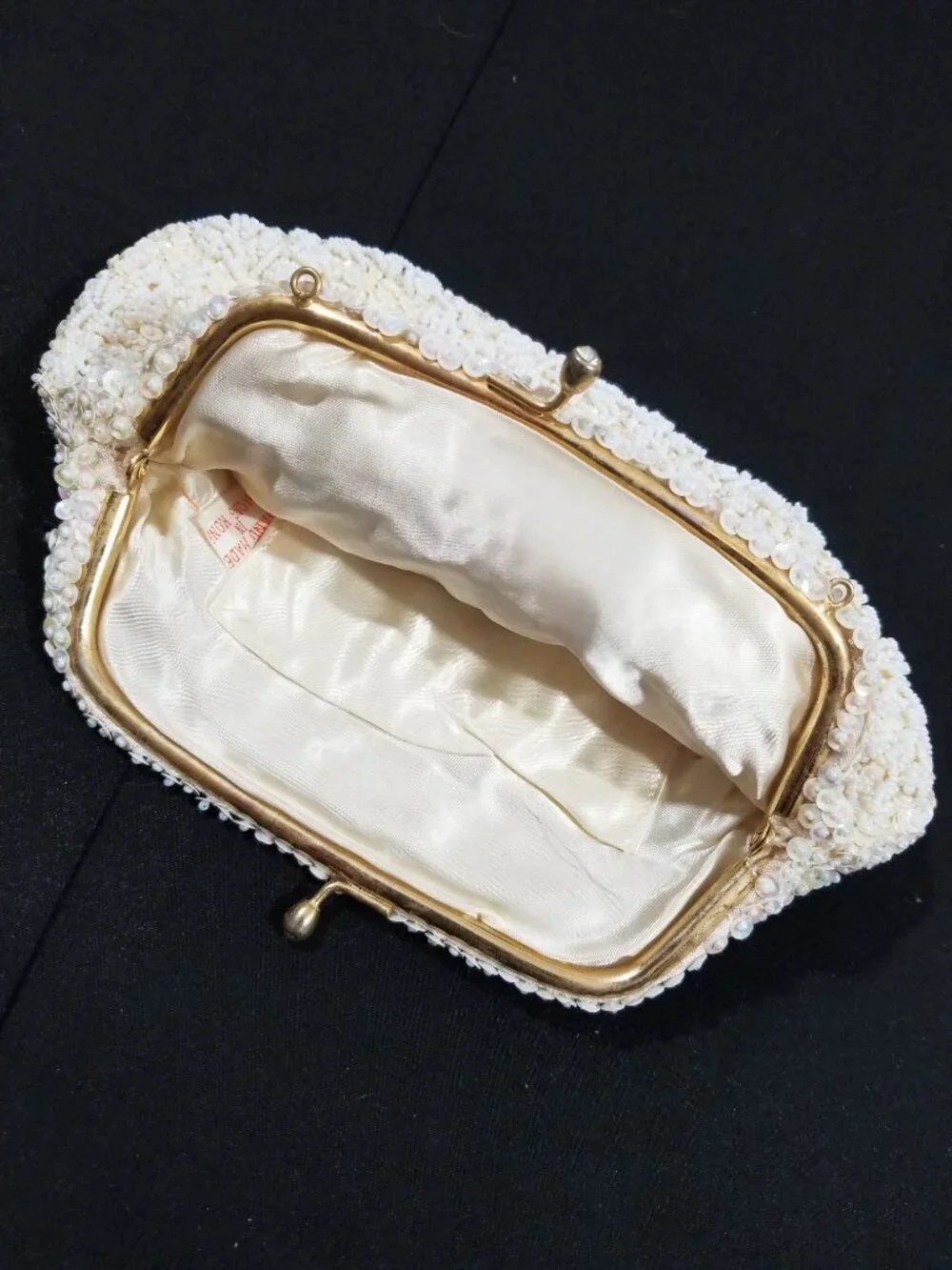 Vintage Beaded Evening Clutch Purse Ivory White Sparkly Iridescent Beads
